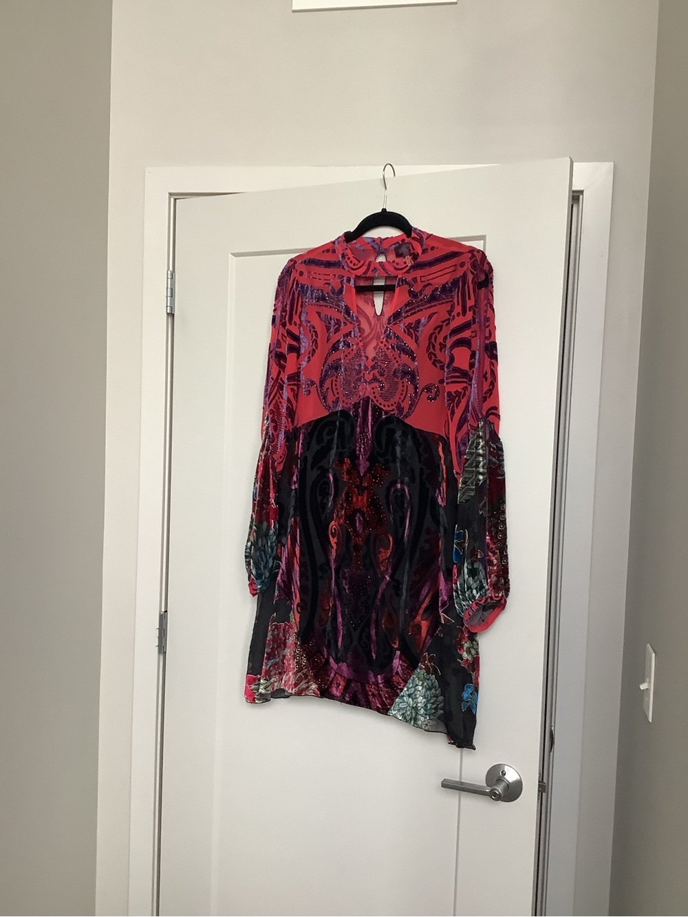 Hale Bob Coral and Black Patterned Tunic Dress